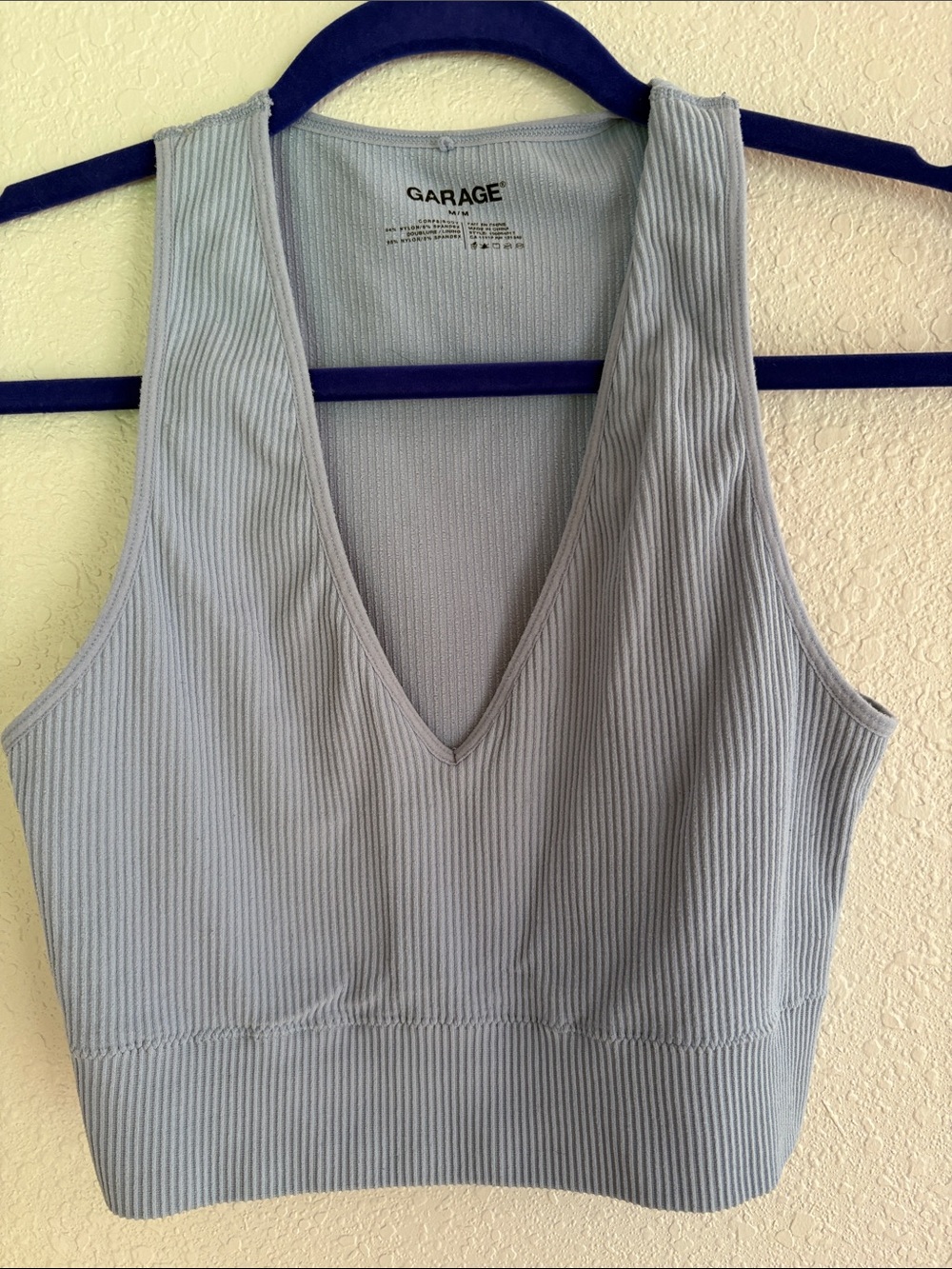 Garage Ribbed V-Neck Crop Tank Top - Light Blue Gray